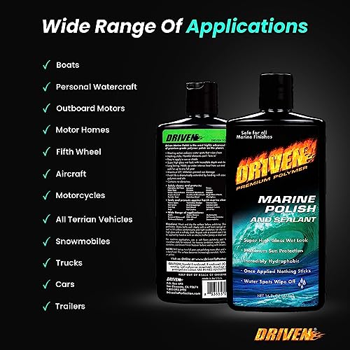 DRIVEN Marine Polish & Sealant for Super High Gloss Wet Look, Protection from Water Spots & Contaminants - Polymer Polish Against Intense Heat from Sun, Exhaust Stain & More - for Boats, RVs, More