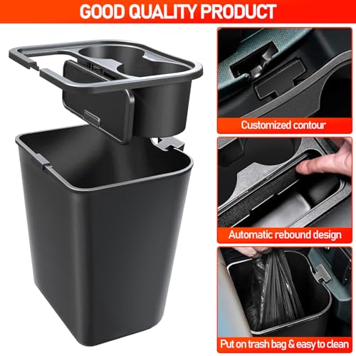 Image of Cup Holder Trash Can for Ford Maverick Accessories 2022-2026 Multi-Function Garbage Cans with Extra Rear Storage Box & Easy Removal Trash Bin with Cup Holder, Extra Rear Storage Box