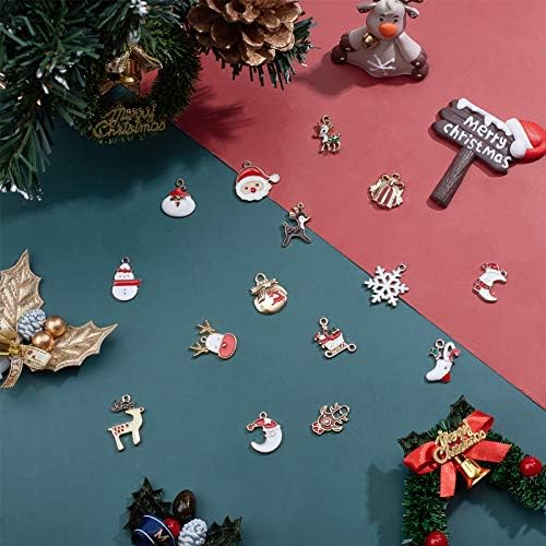 SUNNYCLUE 1 Box 30Pcs 15 Styles Christmas Pendant Charms Gold Plated Enamel Christmas Charms Alloy Christmas Charms Bulk Jewelry Findings for Earring Bracelet Necklace Jewelry Making Supplies Craft