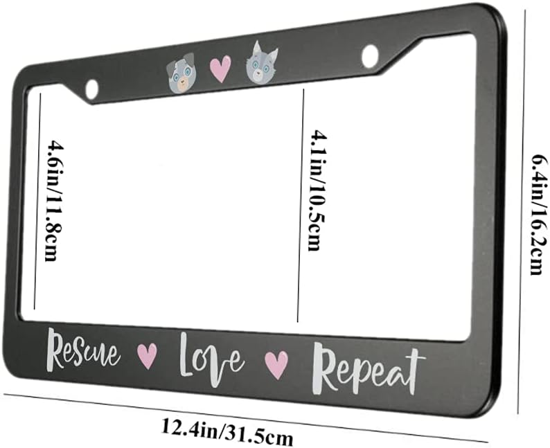 oFloral Grey Dog and Cat Aluminum Alloy License Plate Frame Pink Hearts Resave Love Applicable to US Standard Car Metal Car Tag Frame Funny Front License Plate Holder for Women Men(1 Pack) image 2