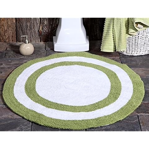 Saffron Fabs Bath Rug Cotton 36 Inch Round, Reversible-Different Pattern On Both Side, Sage Green/White Color, Hand Tufted, 200 GSF, Machine Washable Cover