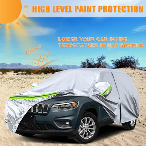 Image of Waterproof Car Covers Replace for 2014-2025 Jeep Cherokee, 6 Layers Silver All Weather Custom-fit Car Cover with Zipper Door & Windproof Bands for Snow Rain Dust Hail Protection