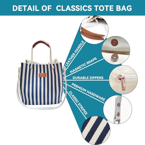 Bolso Tote De Lona Para Mujer Mediano Rayado miniatura 4