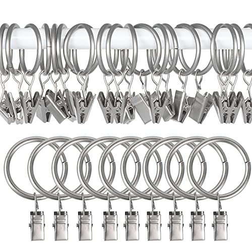 Topspeeder 96 Pack Curtain Rings with Clips 1.5 Inch Internal Diameter Decorative Drapery Rustproof Vintage Compatible with up to 1.2 Inch Rod Mist Silver
