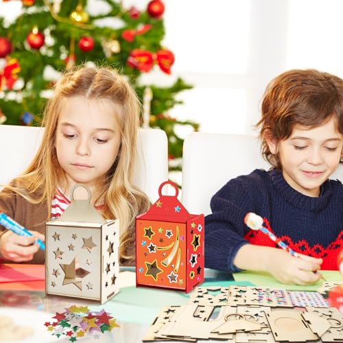 MONCAP 3 Pack Star Wooden Lantern Hollow Star Lantern Craft Set for Kids to DIY Art Craft Decorate Your Own Christmas Lantern Tealight Candle Holder Xmas Home Table Decor - Image 2