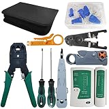 Kits réparation d'outils de Réseau, YEESON Testeur de Câble Ethernet LAN Computer Maintenance Coaxial à Sertir pour Câble RJ-45/11/12 Cat5 / 5e avec Accessoires de Connecteur