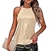 Womens Tank Tops Sleeveless Camisole Halter Neck Sparkly Sequin Tops for Women Trendy Fashion Party Casual Tops Beige L