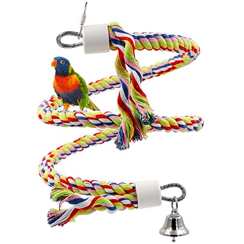 Rusee Rope Bungee Bird Toy, Small Or Medium-Sized Parrot Toy Pure Natural Colorful Bead Cage Parrot Chewing Toy #TOP5