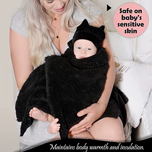 Bumba Kids Multi-Use Bat Blanket Has A Monthly Baby Milestone Blanket Option And Plush Black Baby Hat With Ears, Baby Bat Swaddle Blanket, Black Baby Blanket, Black Swaddle Blanket, Goth Baby Stuff #TOP1