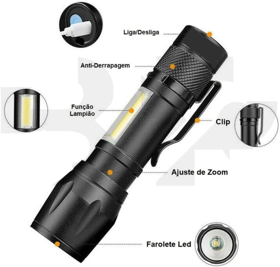 Lanterna Tática LED Recarregável USB – Mini Lanterna,Super Forte, Alumínio, 3 Modos de Iluminação, Compacta e Resistente para Camping, Aventura e Atividades ao Ar Livre