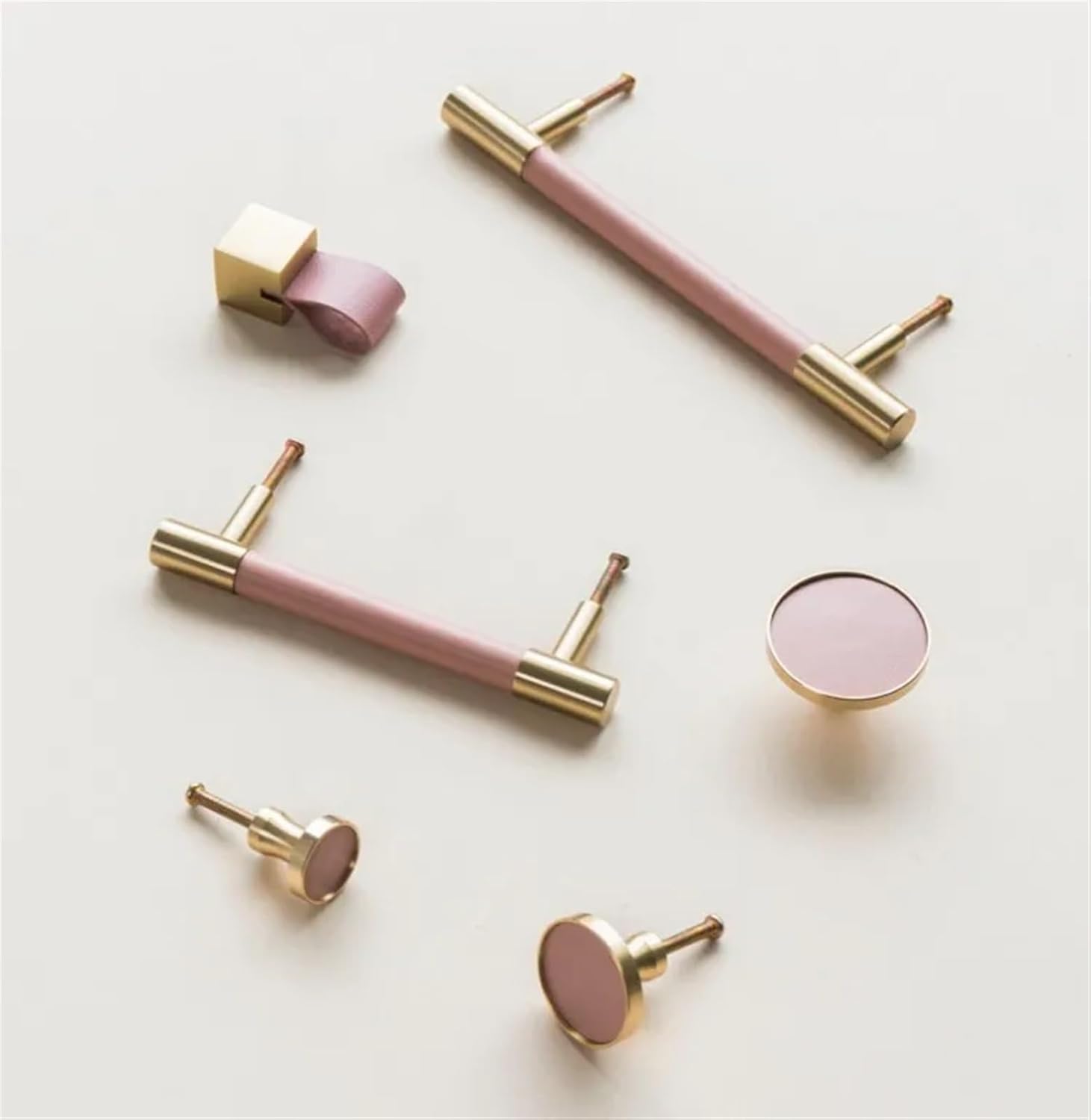 Leather Brass Furniture Handles Drawer Cabinet Knobs Door Handle Cupboard Pull Wardrobe Handles Furniture Dressing Tables 1Pcs (Color : Pink, Size : 160mm)