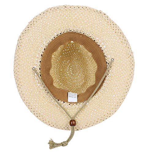 Straw Cowboy Hat Wide Brim Sun Hat Cowgirl Summer Panama Hat With Chin Strap Kid Sombrero Uv Protection Travel Family Hat Beige, Children Size #TOP5