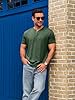 Runcati Men's Short-Sleeved Henley Shirt Summer Regular Fit Tops Men Crew Neck Plain Basic Shirt Casual Tee Tops with Button Placket, Army Green, XXL #4