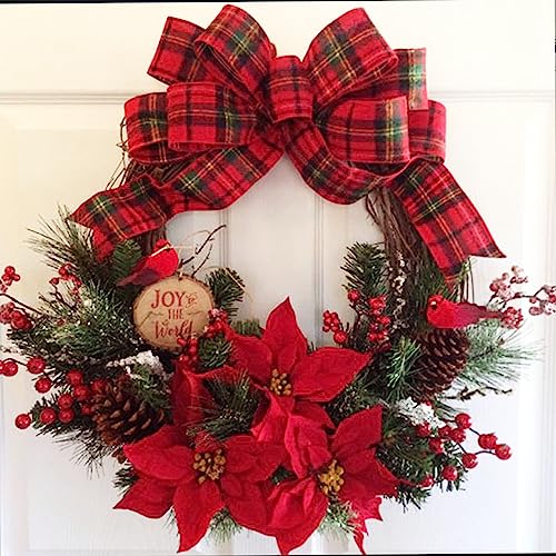 Corona de Navidad 30CM, Puerta, Agujas de Abeto Artificiales, Decoración navideña para Puerta de Casa, Bowknot ​Jingle en la Puert Colgante de Navidad Fiesta Regalo Ventana Exterior