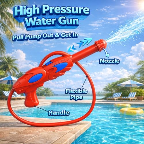 Image of GRAPHENE 3.1L Holi Pichkari Red Water Gun for Kids Back Holding Water Tank High Pressure Water Spray Pistol with 100 Balloons Summer Fun Toy Water Gun for Boys & Girls Summer Pool Party