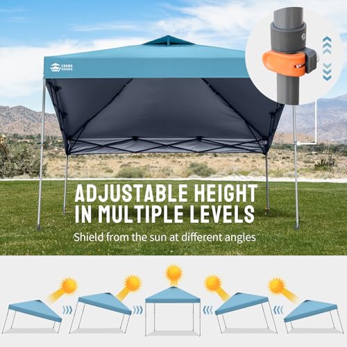 Image of CROWN SHADES Adjustable Height on The Fly, 10x10 Pop Up Canopy - Beach Tent with One Push Setup - Easy Outdoor Sun Shade for Events, Parties, Camping - Outside Shade with STO-N-Go Bag, Cyan Blue