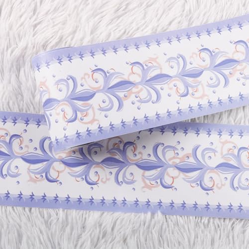 Cenefa de papel de pared autoadhesiva Sourcingmap con diseño de flores azul y blanco 5