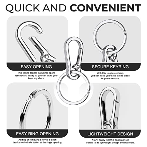 Image of CREST 4 pcs Multipurpose Keychain Clip - Secure Zinc Carabiner with Steel Keyring for Easy Access to Your House and Car Keys