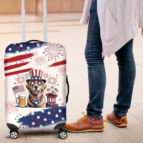 V-DECORPARKS Dog Lovers Luggage Cover - Patriot Retriever Suitcase Covers For Luggage, Washable Durable Fade-Resistant Suitcase Cover, Travel Bags Covers Protector Fits 18-32 Inch Luggages, Series 052