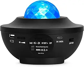 Projetor de Estrelas Galáxia LED RGB com Música Bluetooth e Controle Remoto – Luminária Noturna Giratória para Quarto e Decoração Infantil