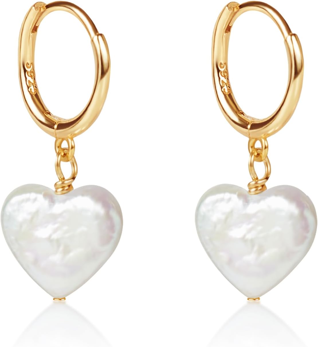LILY LUSTRE 14k Gold Plated/Filled 925 Sterling Silver Handpicked AAAA Quality Natural White Freshwater Cultured Heart Shaped Pearl Huggie Hoop/Leverback Drop Dangle Earrings for Women