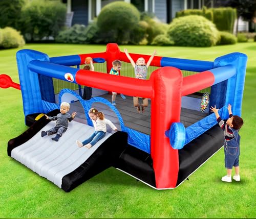 WELLFUNTIME Inflatable Bounce House with Slide, 15.3ft x 14.7ft, Jumping Castle with Blower, Dartboard, Dual Basketball Hoop, Dual Kicking Boards, Jumping Area for 6 Kids - Thumbnail 6