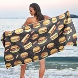 WOIWB Quick-Dry Beach Towel-Hamburger Hot Dog Galaxy 71x31 inch Sand-Free Lightweight Beach Blanket for Camping Swimming Sport, Single Side Design