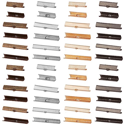 PH PandaHall 72pcs Ribbon Crimp Ends 25mm 35mm 50mm Leather Crimp End Clasp 4 Colors Crimp End Fasteners Clasp Belt Buckle End Tip with Loops for DIY Jewelry Necklace Bracelet Suede Leather Craft