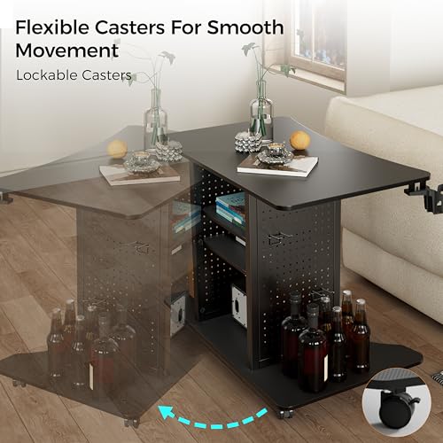 Image of EUREKA ERGONOMIC Gaming Desk Computer, 37 inch Rolling Desk on Wheels for Small Space, Mobile Computer Cart with Pegboards Adjustable Shelves for Gaming PS Switch Home Office - Black