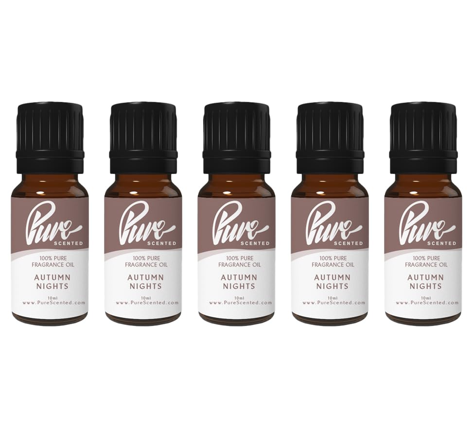 Pure Scented 50ml Fragrance Oils - 5 x 10ml Suitable for Candles, Soaps, Slime, Diffusers, Cosmetics, Wax Melts, Designer (5 x 10ml, Autumn Nights)