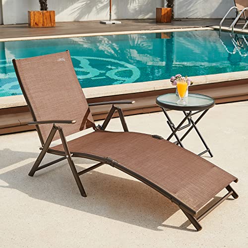 Natural Expressions Outdoor Chaise Lounge Chairs For Outside, Patio Lounger Pool Furniture Aluminum Adjustable Folding Recliner Chair For Beach, Backyard,Lawn,Poolside Supports 300 Lbs #TOP1