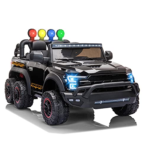 RCtown 12V Kids Ride On Car, Remote Control 3 Speeds, 6 Wheels Spring Suspension, Battery Powered Toy Car, USB ,Power Display , LED Lights, Music (Black)