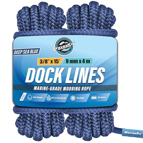 Image of Premium Nylon Boat Dock Lines & Ropes for Docking 3 /8'' x 15' | Double Braided Marine Rope & Mooring Line| Boat Ropes for Docking with Loop | UV & Saltwater Resistant Dock Ropes for Boats & Pontoons