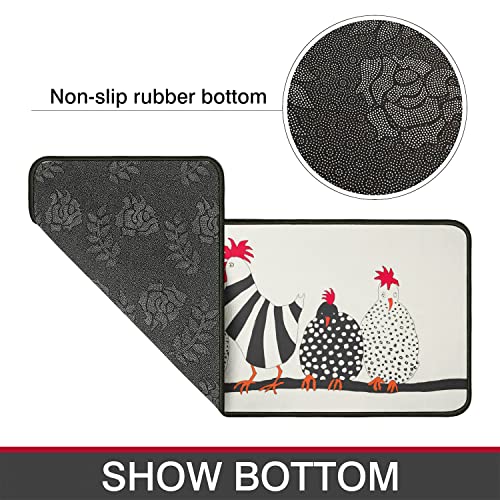 Xsinufn Rooster Farmhouse Kitchen Rugs Set 2 Piece Colorful Summer Decorative Rug For Kitchen Low-Profile Floor Mats Decorations For Home Kitchen (17"X48"+17"X30" Grey Rugs) #TOP6