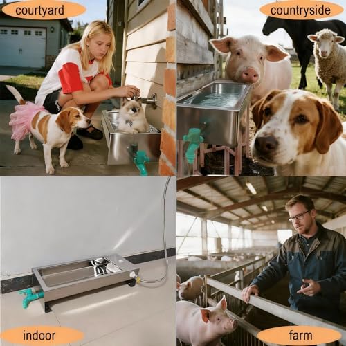 Paiaojia Automatic Livestock Water Trough Animal Stainless Steel Larger Automatic Waterer with Float Valve Kit for Goat Cattle Horse Hog Pigs Dog Water Dispenser Outdoor,22\"L x8.6\"W x 5.1\"H,3 Gallons