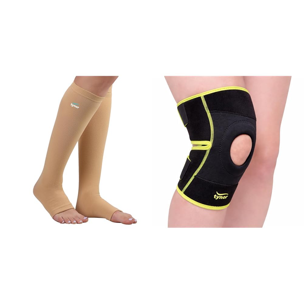 Tynor Compression Stocking Below Knee Classic, Beige, Medium, 1 Pair | TYNOR Knee Wrap (Neo), Black & Green, Universal, 1 Unit-image-26