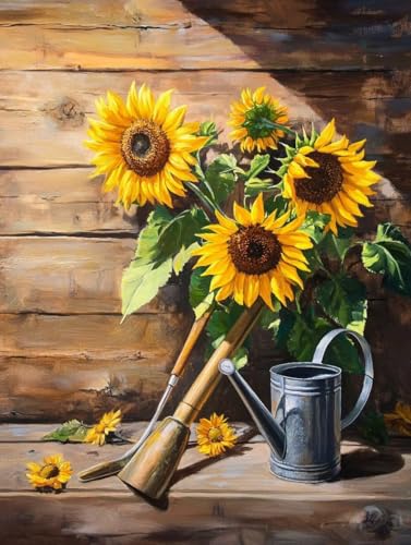 Pintar por números adultos girasol jardín lienzo grande de 80x60cm para decoración