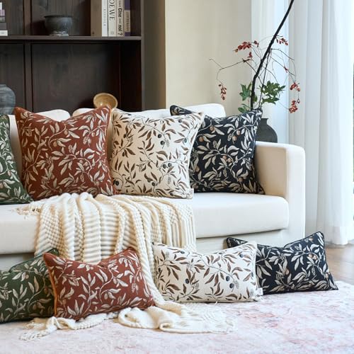 Image of Alerfa Black Floral Throw Pillow Cover 20 x 20 Inch Sqaure Luxury Decorative Pillow Cover for Couch Living Room Bedroom