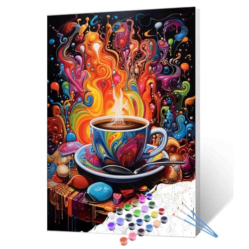Peinture par numéros adulte anti-stress avec toile café et pigments de couleur