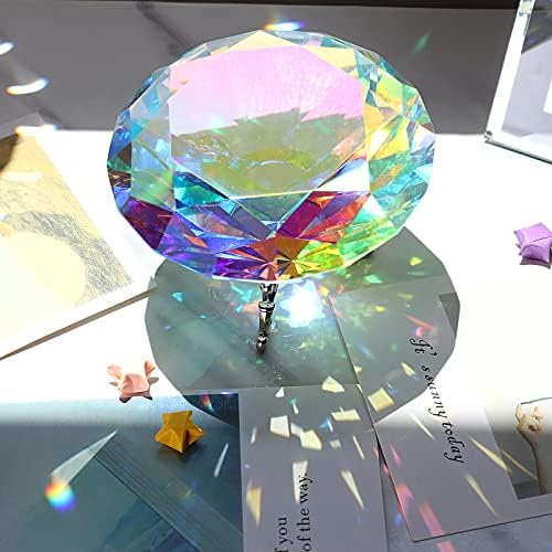 BTSKY 100mm AB Colorful Crystal Diamond Paperweight with Stand- Glass Ornament Photography Art Display Wedding Party Decoration Sparkling Decorations Sunlight Reflect
