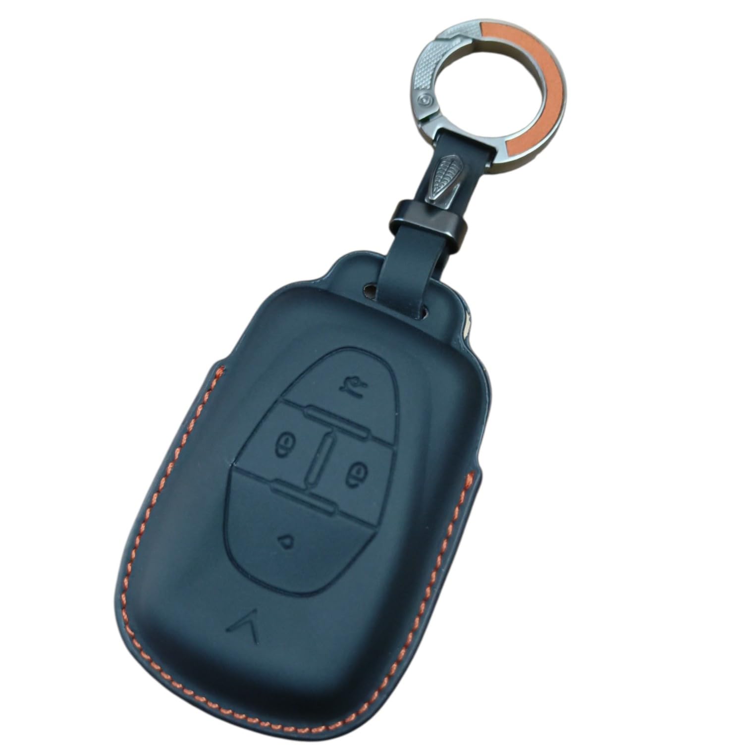Premium PU-3D Leather Series, Compatible with Vinfast VF6, VF7-4 Button Smart Key, Black with Orange Stitching. (PU-BL-O/VF-A)-image-29