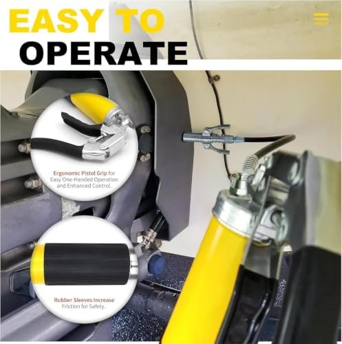 Draforce Grease Gun Kit, Yellow 10-Piece Grease Gun Kit, 8000 PSI Pistol Grip Manual Grease Gun, 400cc / 14 oz Heavy Duty Lubrication Tool for Tractor, Farm Equipment, Trailer, Automotive - 5