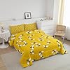 Feelyou Cute Bees Comforter Set - Twin Size, Cartoon Bee & Flowers Bedding Set, Nature Spring Garden Decorative Comforter for Kids, Girls & Boys - Yellow & Black Comforter with Inner Fill #1