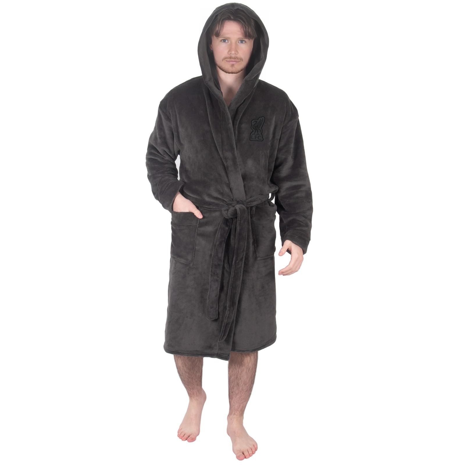 Liverpool FC Official Gift Mens Hooded Fleece Dressing Gown Robe Grey 3XL