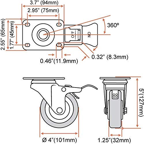 Pack Of 12 Caster Wheels Swivel Plate On Red Polyurethane Wheels 4" With Brake #TOP1