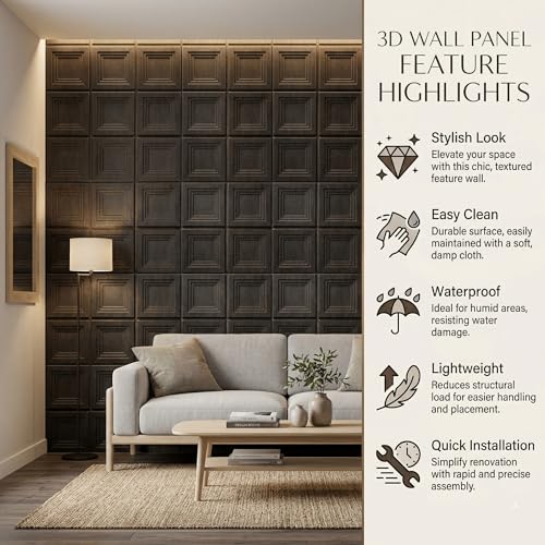 Image of Kayra Decor 3D Wall Panels | PVC Wall Tiles | Square Box Design | Wood Gray | Pack of 18 (42.48 Sq. Ft.)