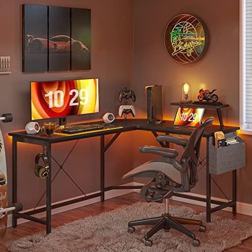 Cubiker Modern L-Shaped Computer Office Desk, Corner Gaming Desk with Monitor Stand, Home Office Study Writing Table Workstation for Small Spaces, Black