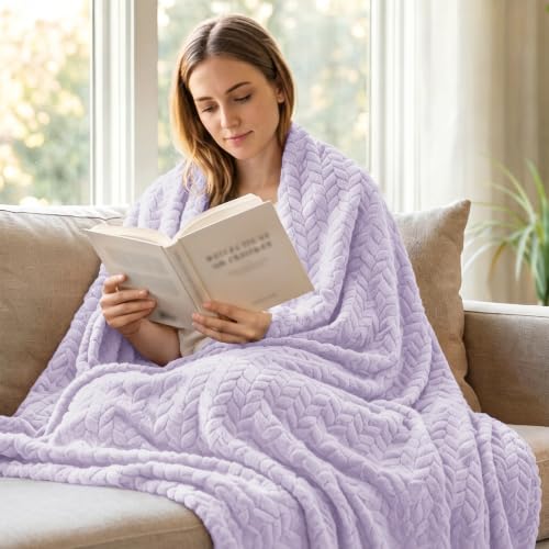 Image of Exclusivo Mezcla Fleece Throw Blanket for Couch Sofa, Lilac Purple Soft Plush Blanket, Lightweight Flannel Throws for All Seasons, 50x70 Inches