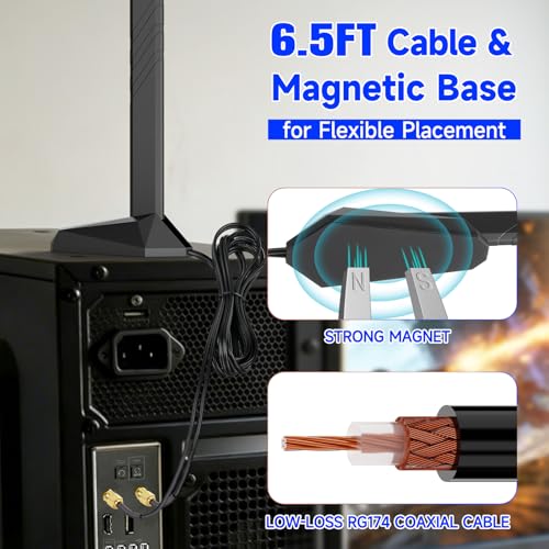 Image of Eightwood WiFi 7 WiFi 6E Antenna Tri-Band 6GHz 5GHz 2.4GHz RP-SMA Antenna with Magnetic Base for Desktop PC ASUS Gigabyte Aorus Gaming Motherboard PCIe Bluetooth Card