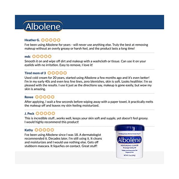 Albolene Face Moisturizer and Makeup Remover, Facial Cleanser and Cleansing Balm, Beta Carotene Fragrance Free Cream, 12 oz